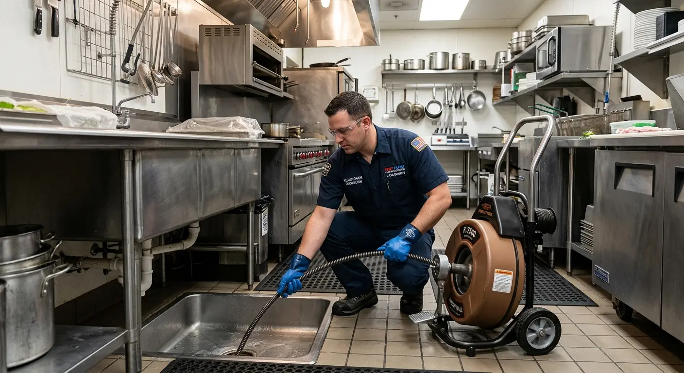 Commercial drain cleaning service in a restaurant kitchen in Alamo