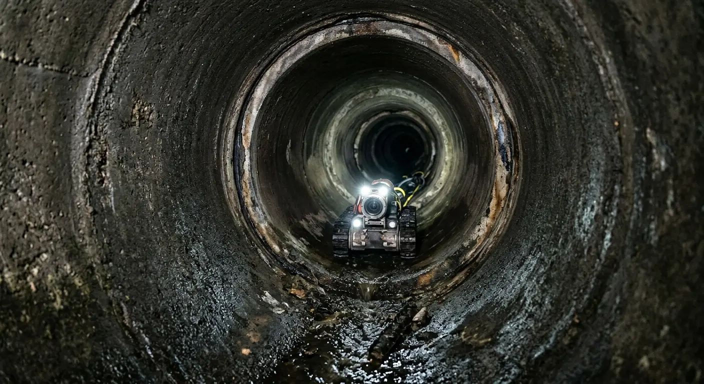 Robotic sewer camera inspecting pipe interior for Drain Snake Service in Alamo